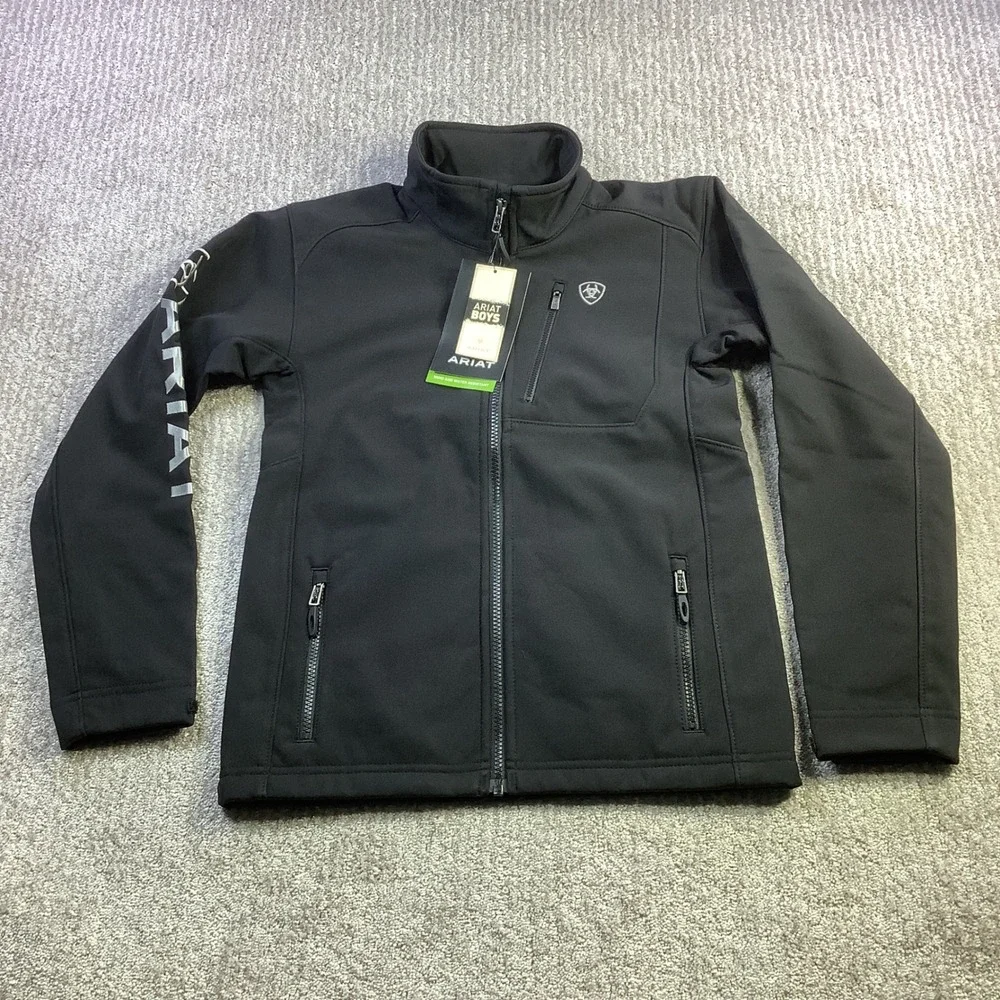 Ariat Boys Logo 2.0 Softshell Jacket Black Wind Water Resistant Size M‎ NWT